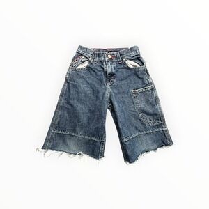 Bugle Boy Jean Shorts Boys 8R Blue Denim Carpenter Wide Leg Frayed Hem Y2K 3714